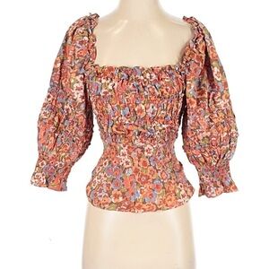 House of Harlow 1960 Multicolor Floral Smocked Blouse